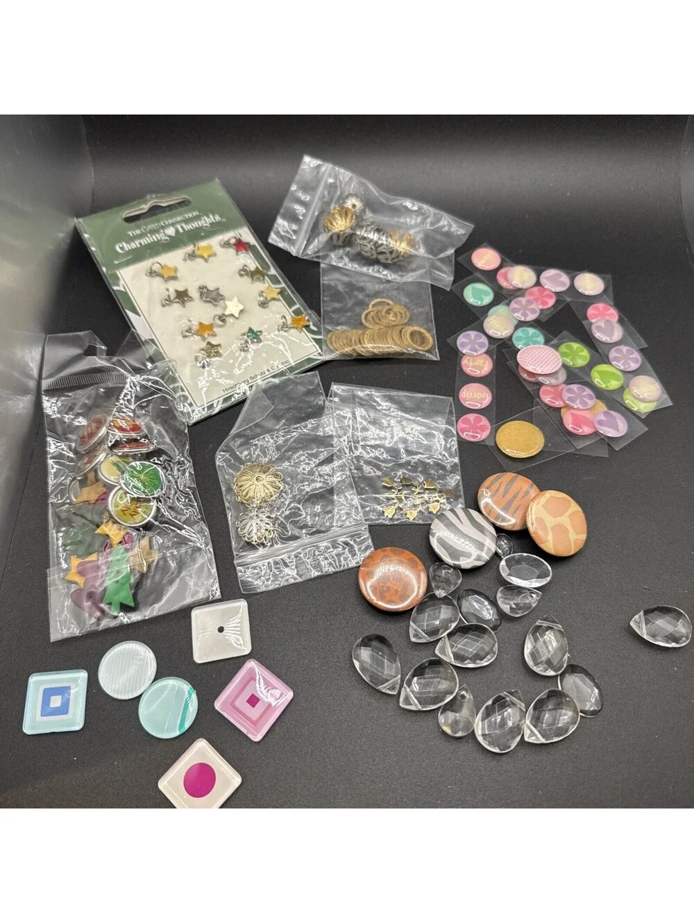 Bundle Of Scrapbooking / Crafting Supplies - Charms Beads Stickers